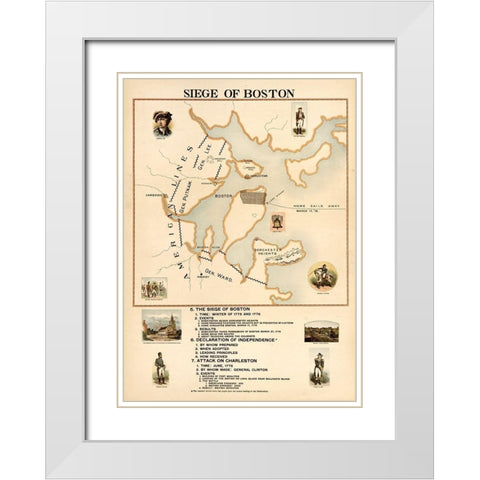 Siege of Boston White Modern Wood Framed Art Print with Double Matting by Vintage Maps