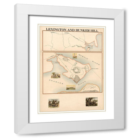 Lexington and Bunker Hill White Modern Wood Framed Art Print with Double Matting by Vintage Maps