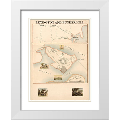 Lexington and Bunker Hill White Modern Wood Framed Art Print with Double Matting by Vintage Maps