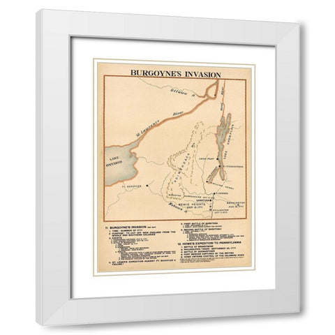 Burgoynes Invasion White Modern Wood Framed Art Print with Double Matting by Vintage Maps