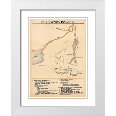 Burgoynes Invasion White Modern Wood Framed Art Print with Double Matting by Vintage Maps