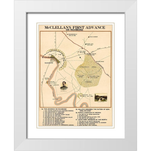 Civil War McClellans 1st Advance on Richmond White Modern Wood Framed Art Print with Double Matting by Vintage Maps