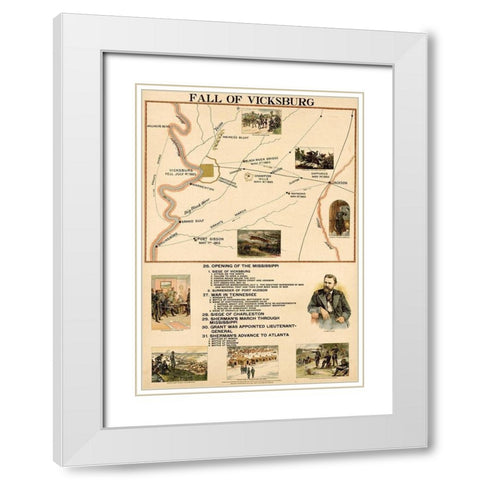 Civil War Fall of Vicksburg Mississippi White Modern Wood Framed Art Print with Double Matting by Vintage Maps