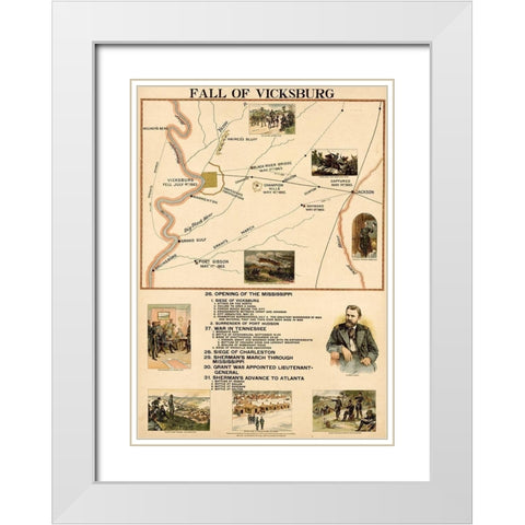 Civil War Fall of Vicksburg Mississippi White Modern Wood Framed Art Print with Double Matting by Vintage Maps