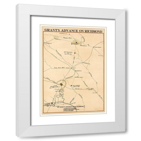 Civil War Grants Advance on Richmond White Modern Wood Framed Art Print with Double Matting by Vintage Maps