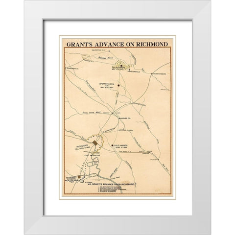 Civil War Grants Advance on Richmond White Modern Wood Framed Art Print with Double Matting by Vintage Maps