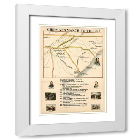 Civil War Shermans March to the Sea White Modern Wood Framed Art Print with Double Matting by Vintage Maps