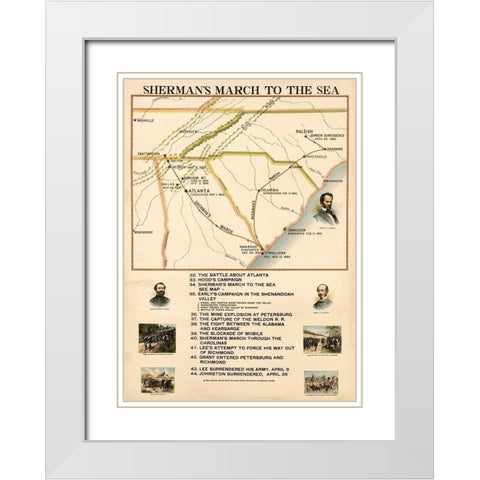 Civil War Shermans March to the Sea White Modern Wood Framed Art Print with Double Matting by Vintage Maps