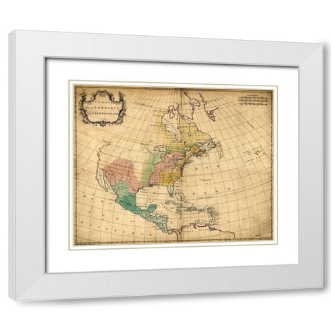 America in 1754 White Modern Wood Framed Art Print with Double Matting by Vintage Maps