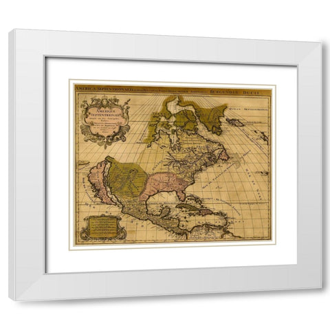 America Divided amongst Claimants 1694 White Modern Wood Framed Art Print with Double Matting by Vintage Maps