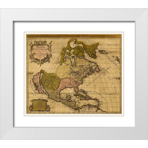 America Divided amongst Claimants 1694 White Modern Wood Framed Art Print with Double Matting by Vintage Maps
