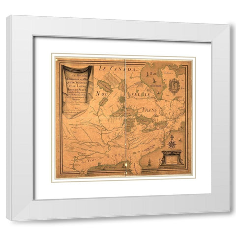 Canada and New France 1685 White Modern Wood Framed Art Print with Double Matting by Vintage Maps