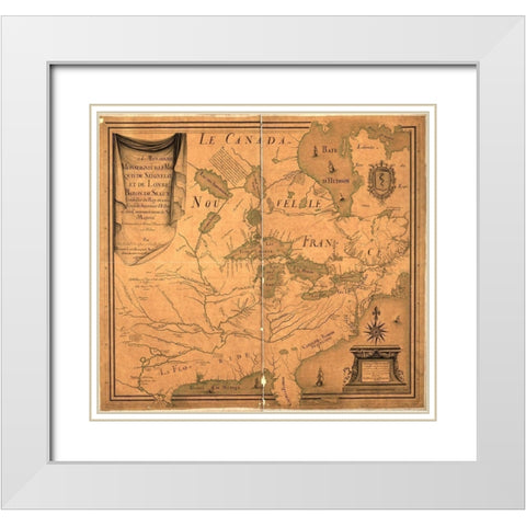 Canada and New France 1685 White Modern Wood Framed Art Print with Double Matting by Vintage Maps
