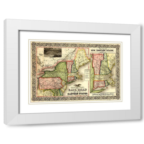 Railroad Map of the Eastern States and New England 1856 White Modern Wood Framed Art Print with Double Matting by Vintage Maps