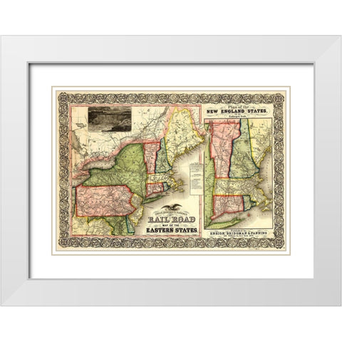 Railroad Map of the Eastern States and New England 1856 White Modern Wood Framed Art Print with Double Matting by Vintage Maps