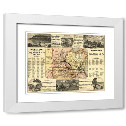 Chicago to Milwaukee Railroad Map 1874 White Modern Wood Framed Art Print with Double Matting by Vintage Maps