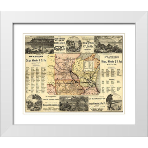 Chicago to Milwaukee Railroad Map 1874 White Modern Wood Framed Art Print with Double Matting by Vintage Maps