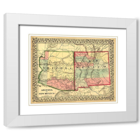 Arizona and New Mexico 1867 White Modern Wood Framed Art Print with Double Matting by Vintage Maps