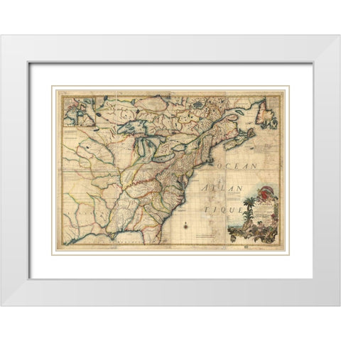French and English Settlements in the US 1777 White Modern Wood Framed Art Print with Double Matting by Vintage Maps
