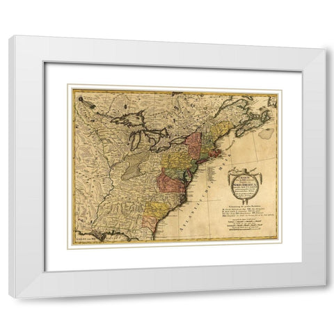 Eighteenth Century Map of the United States 1784 White Modern Wood Framed Art Print with Double Matting by Vintage Maps