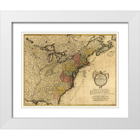 Eighteenth Century Map of the United States 1784 White Modern Wood Framed Art Print with Double Matting by Vintage Maps