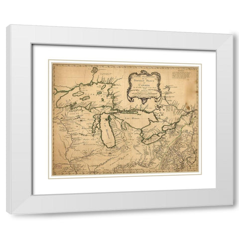 Great Lakes Region During French Settlement Period 1755 White Modern Wood Framed Art Print with Double Matting by Vintage Maps