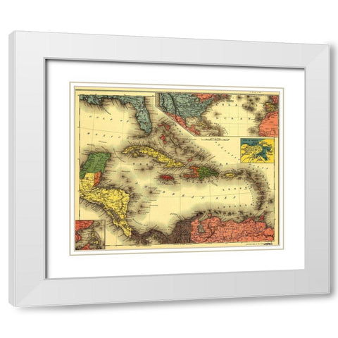 Evening Post map of the West Indies 1898 White Modern Wood Framed Art Print with Double Matting by Vintage Maps