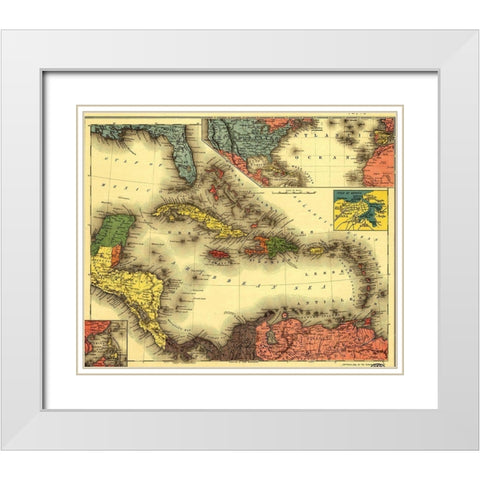 Evening Post map of the West Indies 1898 White Modern Wood Framed Art Print with Double Matting by Vintage Maps