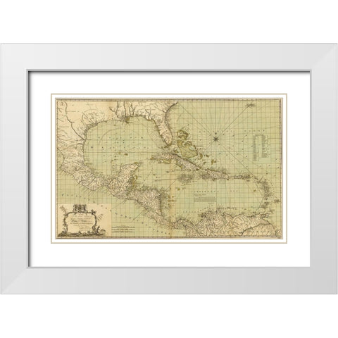 Chart of the West Indies 1796 White Modern Wood Framed Art Print with Double Matting by Vintage Maps