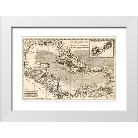 Antilles and The Gulf of Mexico White Modern Wood Framed Art Print with Double Matting by Vintage Maps