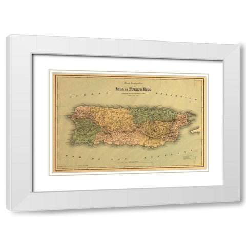 Puerto Rico 1886 White Modern Wood Framed Art Print with Double Matting by Vintage Maps