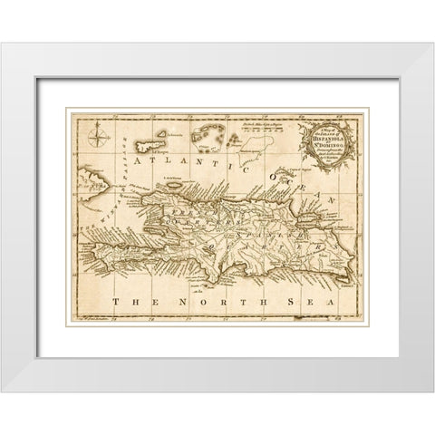 Hispaniola 1758 White Modern Wood Framed Art Print with Double Matting by Vintage Maps