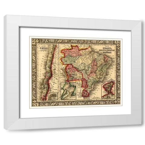 Brazil-Bolivia-Paraguay-Uruguay-Chili 1870 White Modern Wood Framed Art Print with Double Matting by Vintage Maps