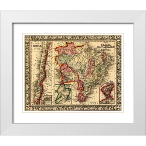 Brazil-Bolivia-Paraguay-Uruguay-Chili 1870 White Modern Wood Framed Art Print with Double Matting by Vintage Maps