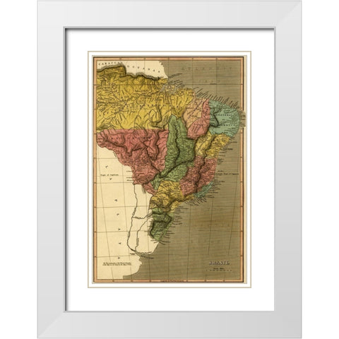 Brazil 1822 White Modern Wood Framed Art Print with Double Matting by Vintage Maps