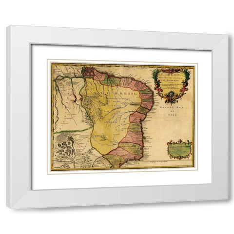 Brazil 1719 White Modern Wood Framed Art Print with Double Matting by Vintage Maps