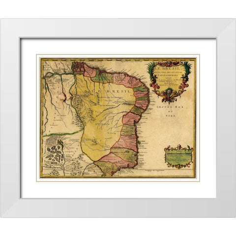 Brazil 1719 White Modern Wood Framed Art Print with Double Matting by Vintage Maps
