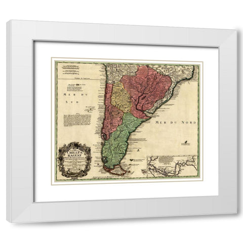 Southern Countries of South America 1733 White Modern Wood Framed Art Print with Double Matting by Vintage Maps