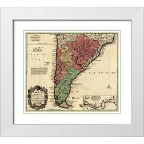 Southern Countries of South America 1733 White Modern Wood Framed Art Print with Double Matting by Vintage Maps