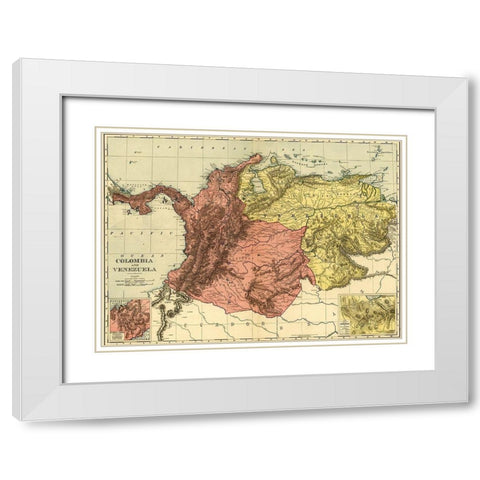 Colombia and Venezuela 1898 White Modern Wood Framed Art Print with Double Matting by Vintage Maps