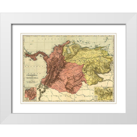 Colombia and Venezuela 1898 White Modern Wood Framed Art Print with Double Matting by Vintage Maps
