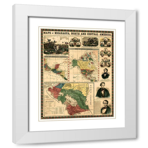 Nicaragua and Central America-Mexico-isthmus of Panama White Modern Wood Framed Art Print with Double Matting by Vintage Maps