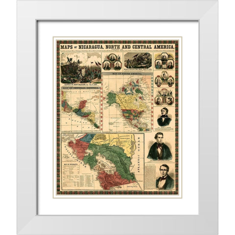 Nicaragua and Central America-Mexico-isthmus of Panama White Modern Wood Framed Art Print with Double Matting by Vintage Maps