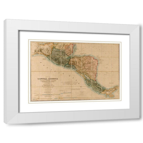 Topographic Map of Central America 1850 White Modern Wood Framed Art Print with Double Matting by Vintage Maps