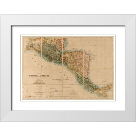 Topographic Map of Central America 1850 White Modern Wood Framed Art Print with Double Matting by Vintage Maps