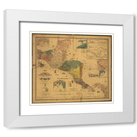 States of Central America 1862 White Modern Wood Framed Art Print with Double Matting by Vintage Maps
