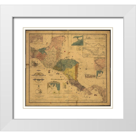 States of Central America 1862 White Modern Wood Framed Art Print with Double Matting by Vintage Maps