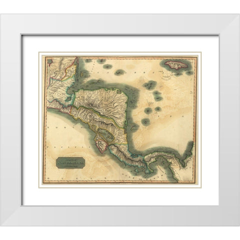 Spanish Central America White Modern Wood Framed Art Print with Double Matting by Vintage Maps