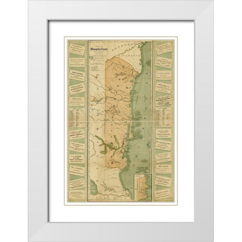 Mosquito Coast of Nicaragua White Modern Wood Framed Art Print with Double Matting by Vintage Maps