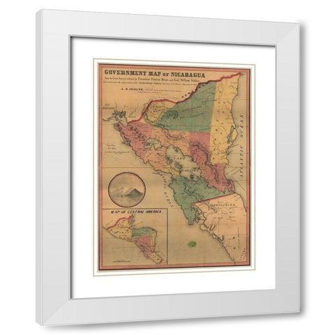 Nicaragua White Modern Wood Framed Art Print with Double Matting by Vintage Maps